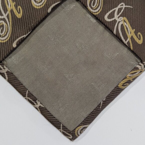 Emporio Armani Men’s Brown Necktie with repeated EA print, Made in Italy - Picture 7 of 9